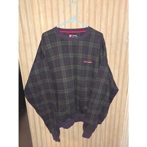 Vintage CHAPS RALPH LAUREN Crew Neck Pullover Green Plaid Sweatshirt Size XL